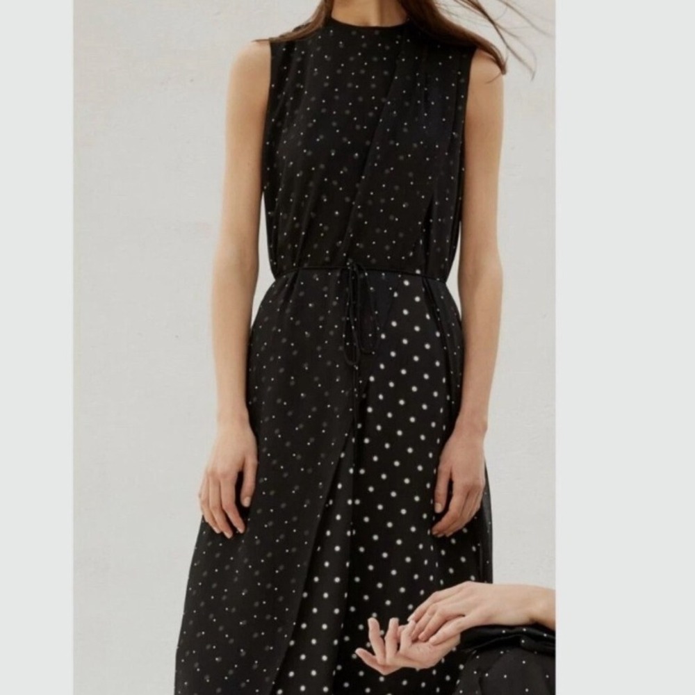 Vince Women's Large Black‎ Polka Dot Sleeveless Midi Dress Elegant Career Party